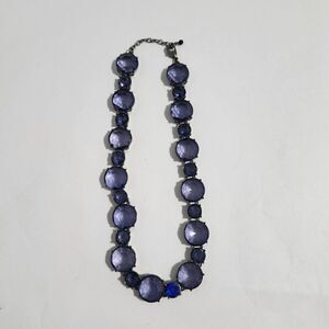 Necklace Gun Metal Blue Acrylic Round Circular Rhinestone Statement Adjustable